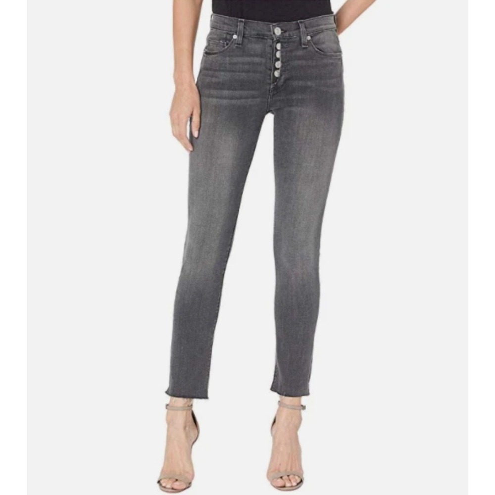 HUDSON Nico Skinny Jeans Gray High Rise Button Fly Raw Hem Women's Size 27